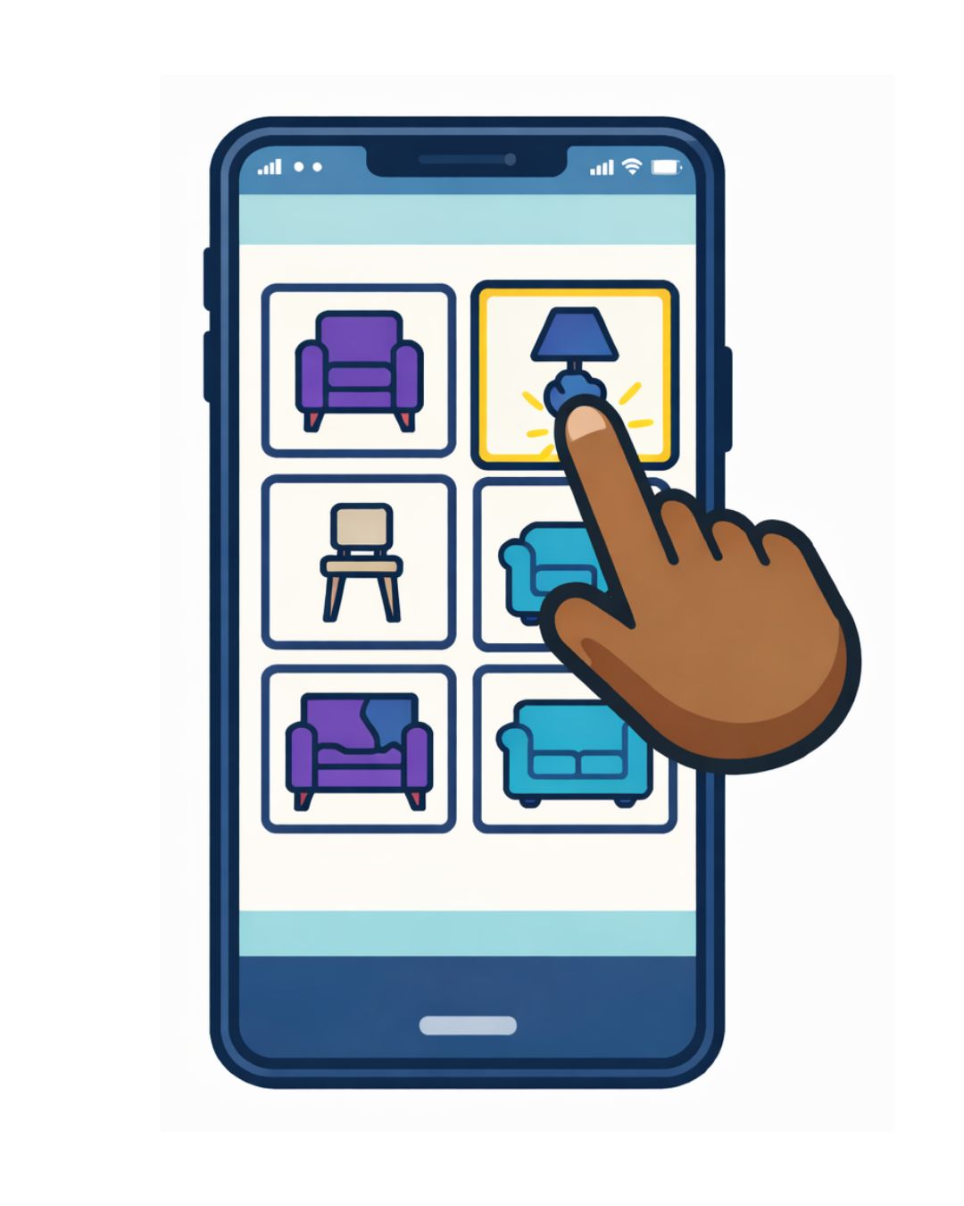 A finger tapping a phone image gallery.